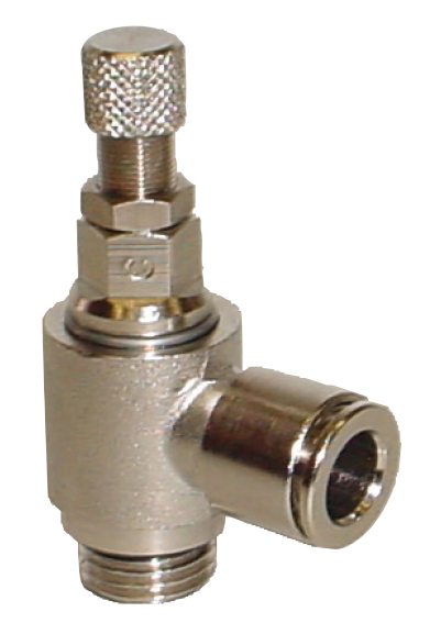 Flow regulators, nickel plated brass version, with automatic fitting ONE-WAY VERSION WITH HANDWHEEL REGULATION, FOR CYLINDER, PARALLEL Fittings and quick-connect couplings